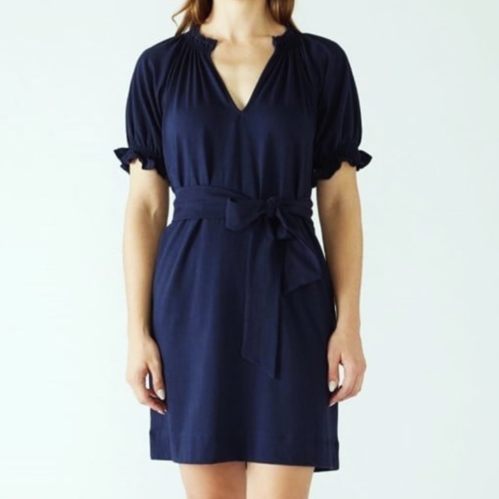 Mersea Navy Pisco Ruffle Pima Cotton Dress SIZE SMALL